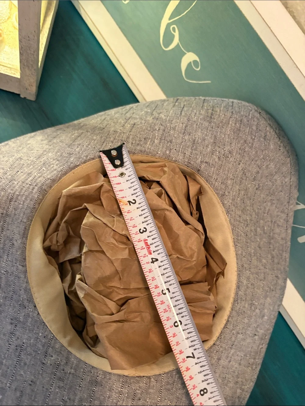 D&Y Beige Straw Sun Hat with Gray Trim